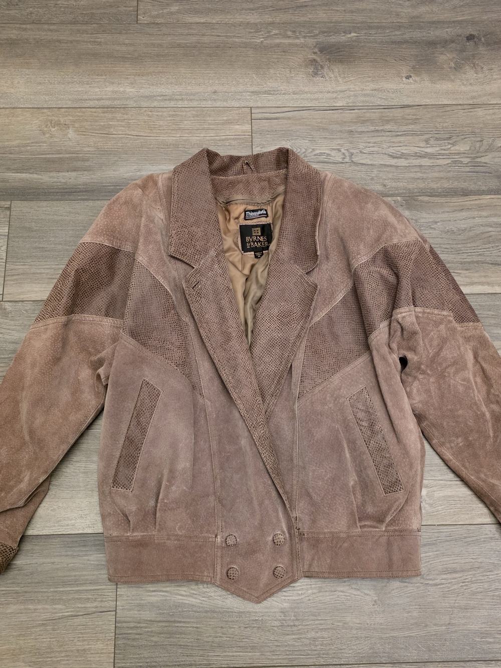 Vtg 80s Byrnes & Baker Leather Suede Patchwork Mauve Taupe Bomber Jacket Medium